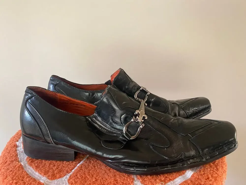 Robert Wayne Black Leather Horsebit Square-Toe Loafers Shoes Size 11